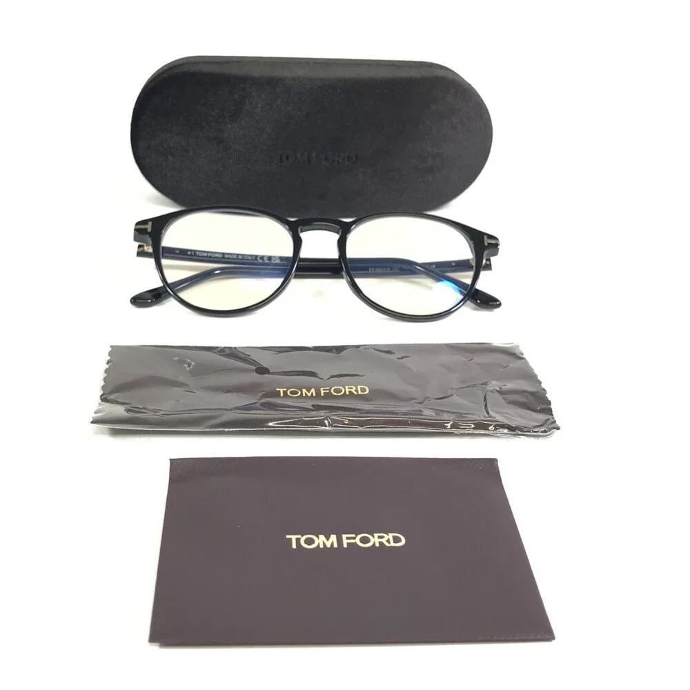 Tom Ford Eyeglasses Frames TF5803-B 001 Shiny Black Round Full Rim 51-19-145